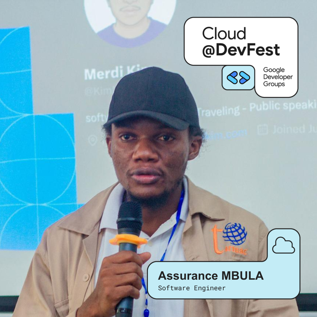 Assurance Mbula speaking at Cloud DevFest